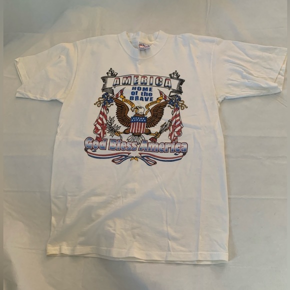 VTG God Bless America Men's T-Shirt Medium Eagle Flag Graphic Single Stitch - Picture 2 of 8